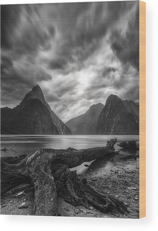 New Zealand Wood Print featuring the photograph Dance Of The Clouds, Milford Fjord, New Zealand. by Xiawenbin