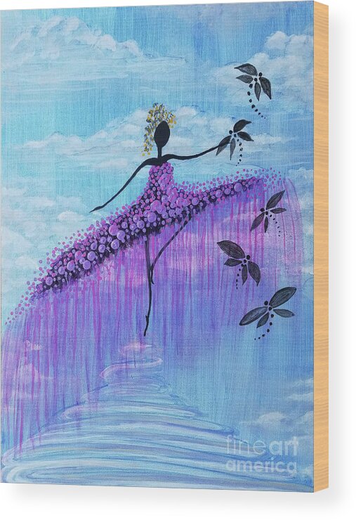 Ballerina Wood Print featuring the mixed media Dancer And Dragonflies by Tammera Malicki-Wong