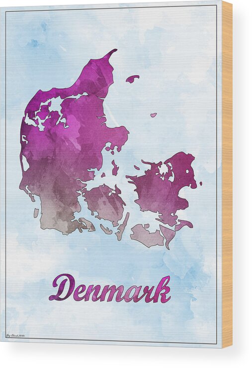 Art & Collectibles Wood Print featuring the drawing Denmark Map Style 5 by Greg Edwards