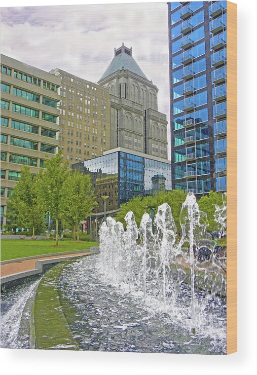Downtown Buildings Reflection Wood Print featuring the photograph Downtown Buildings Reflections by Sandi OReilly