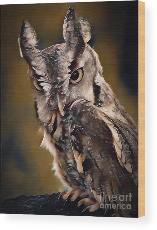 Eastern Screech Owl Wood Print featuring the digital art Eastern Screech Owl by Kathy Kelly