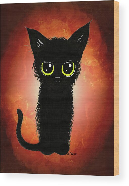 Big Eyed Kitty Wood Print featuring the drawing Enthralling Black Kitty 2 by Shawna Rowe
