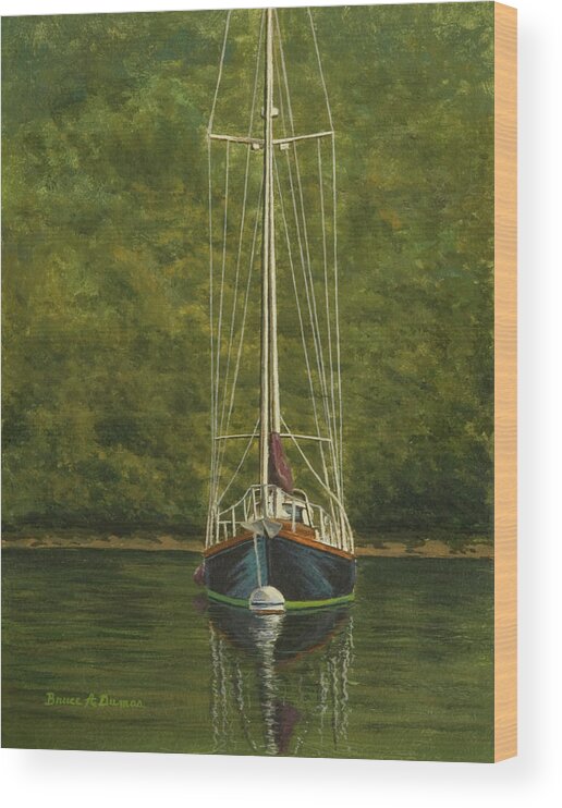 Sailboat Wood Print featuring the painting Essex Sailboat by Bruce Dumas