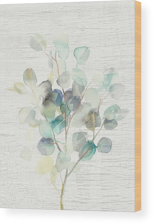 Aqua Wood Print featuring the painting Eucalyptus IIi Vintage by Danhui Nai