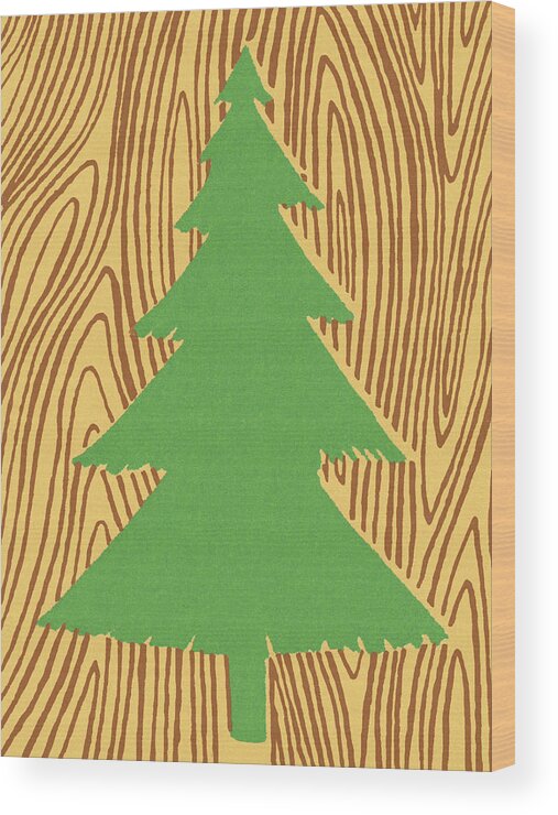 Campy Wood Print featuring the drawing Evergreen Tree on Woodgrain Background by CSA Images