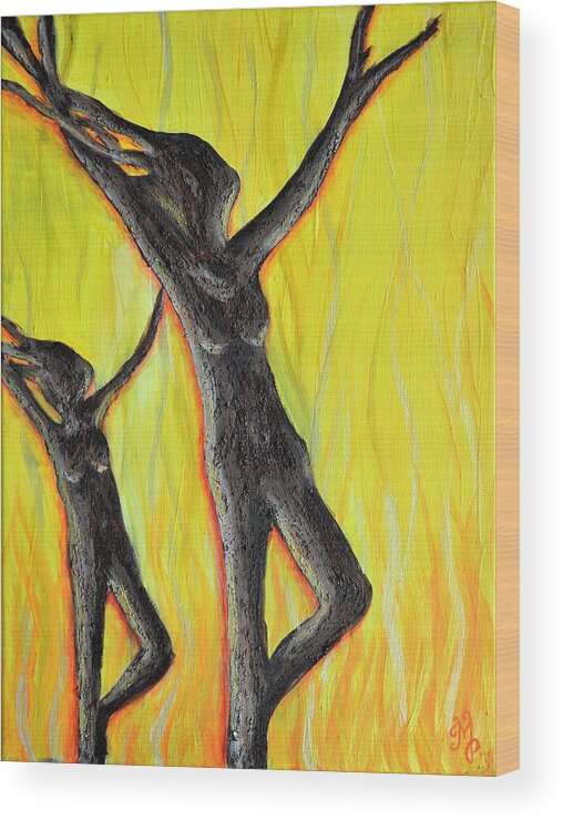 Tree Wood Print featuring the mixed media Fire Dance by Meganne Peck