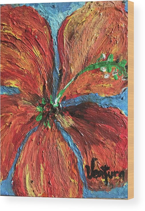 Flower Wood Print featuring the painting Fire Hibiscus by Clare Ventura