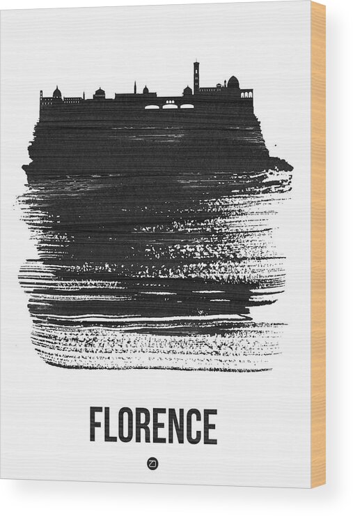 Florence Wood Print featuring the mixed media Florence Skyline Brush Stroke Black by Naxart Studio