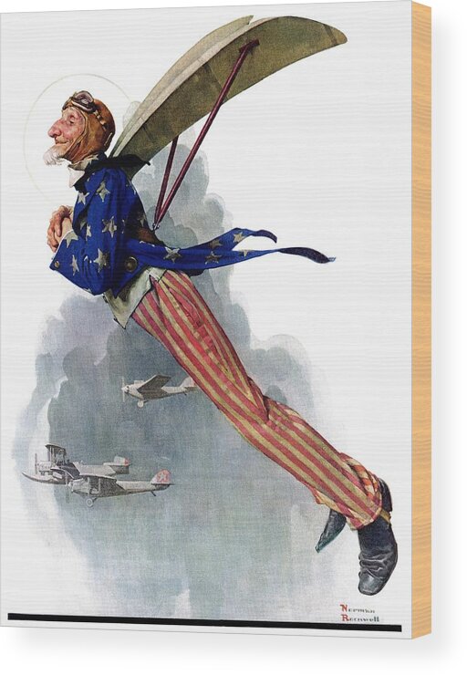 Airplanes Wood Print featuring the painting flying Uncle Sam by Norman Rockwell