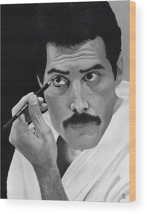 Freddie Mercury Wood Print featuring the painting Freddie Mercury by Matthew Mezo