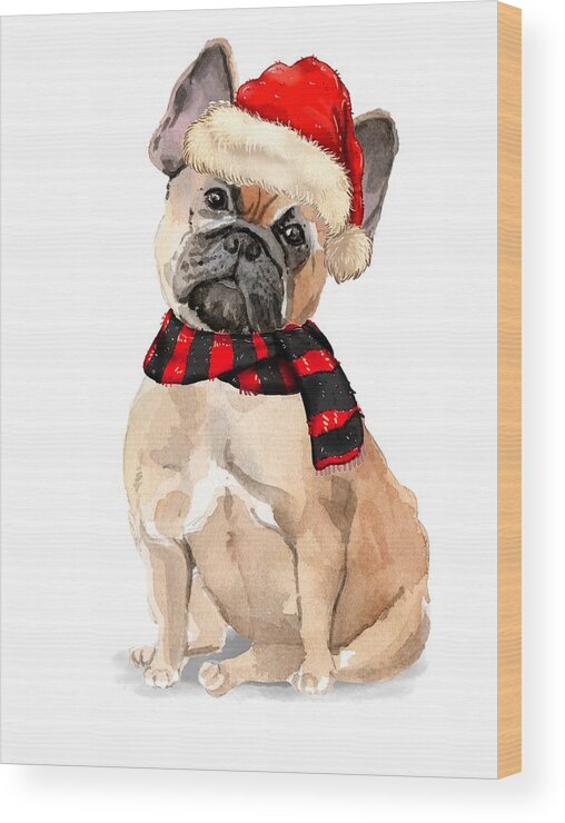 Bulldog Wood Print featuring the digital art French Bulldog Tan Funny Christmas by Doreen Erhardt