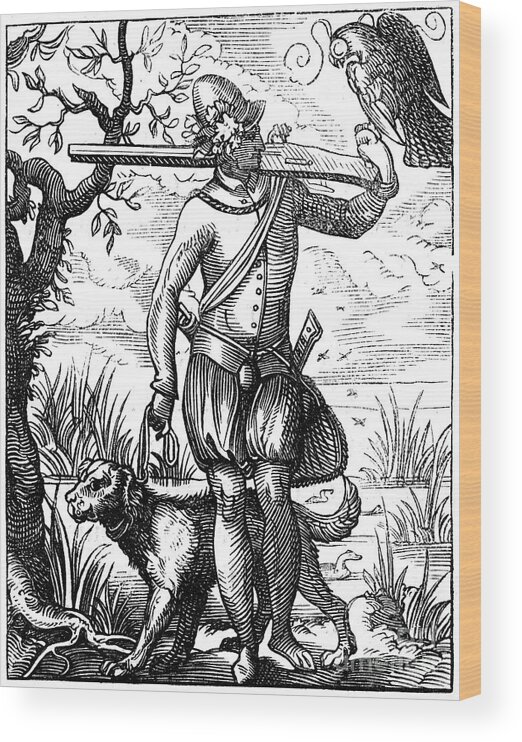 Engraving Wood Print featuring the drawing German Falconer, 16th Century by Print Collector