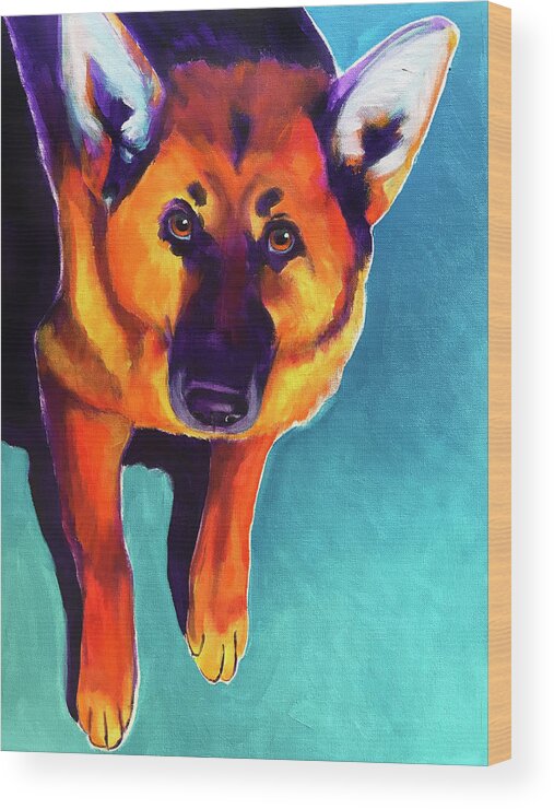 German Shepherd - Kim Wood Print featuring the painting German Shepherd - Kim by Dawgart