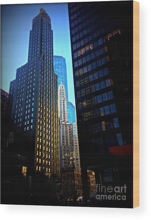 Urban Landscape Wood Print featuring the photograph Golden Hour Reflections - City of Chicago by Frank J Casella