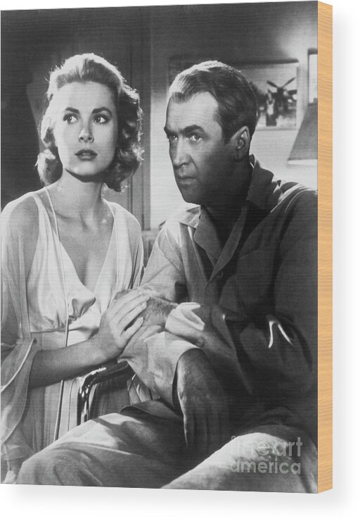Jimmy Stewart Wood Print featuring the photograph Grace Kelly And James Stewart In Rear by Bettmann