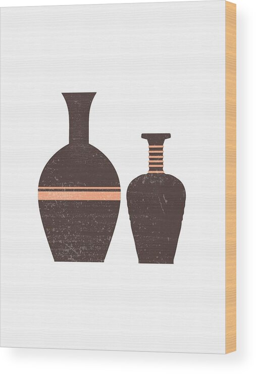 Abstract Wood Print featuring the mixed media Greek Pottery 31 - Hydria - Terracotta Series - Modern, Contemporary, Minimal Abstract - Seal Brown by Studio Grafiikka