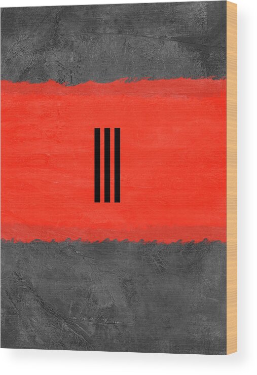 Abstract Wood Print featuring the painting Grey and Red Abstract I by Naxart Studio