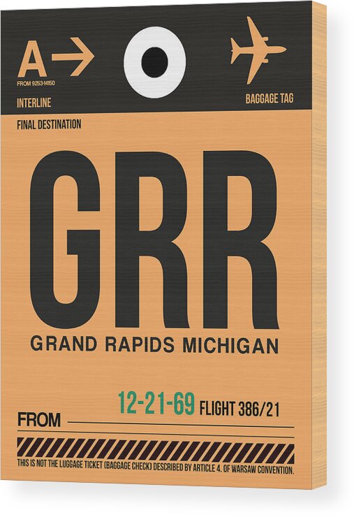 Vacation Wood Print featuring the digital art GRR Grand Rapids Luggage Tag I by Naxart Studio