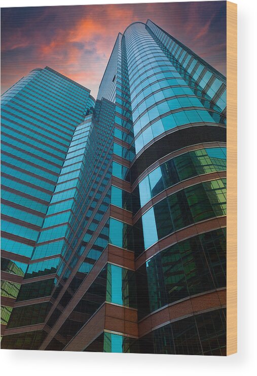 Architecture Wood Print featuring the photograph Hong Kong City Sunset by Fabrizio Massetti