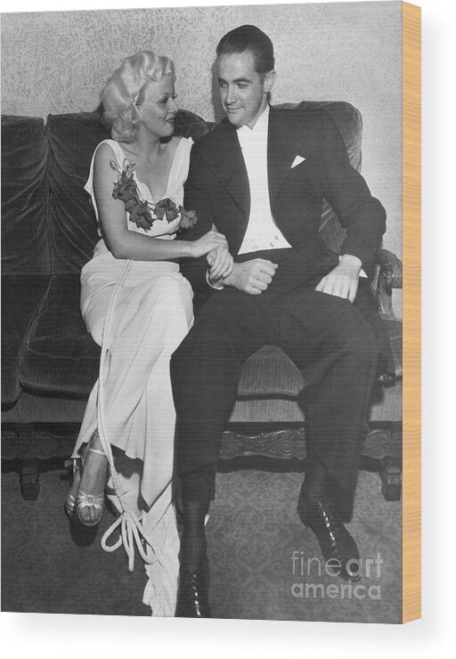 Jean Harlow Wood Print featuring the photograph Howard Hughes And Jean Harlow by Bettmann