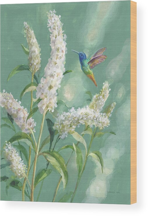 Animals Wood Print featuring the painting Hummingbird Spring II by Danhui Nai