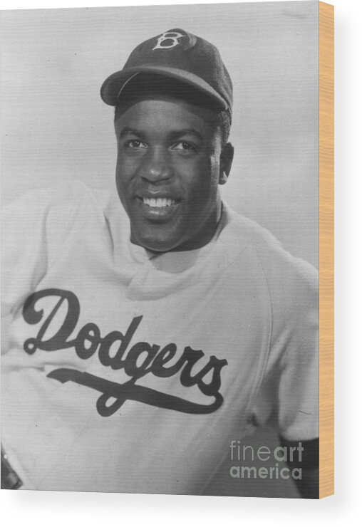 People Wood Print featuring the photograph Jackie Robinson Happy Portrait 1949 by Transcendental Graphics