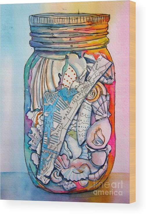 Jar Wood Print featuring the painting Jar with w/ Map AMI by Midge Pippel