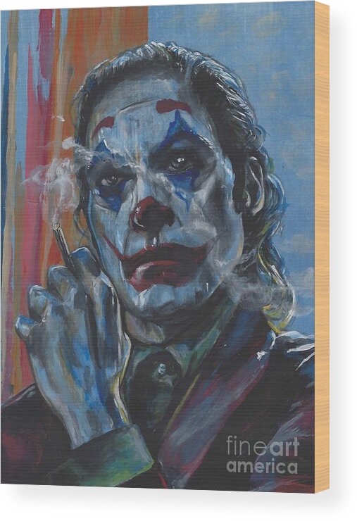 The Joker Wood Print featuring the painting Joaquin Phoenix Joker by Tyler Haddox