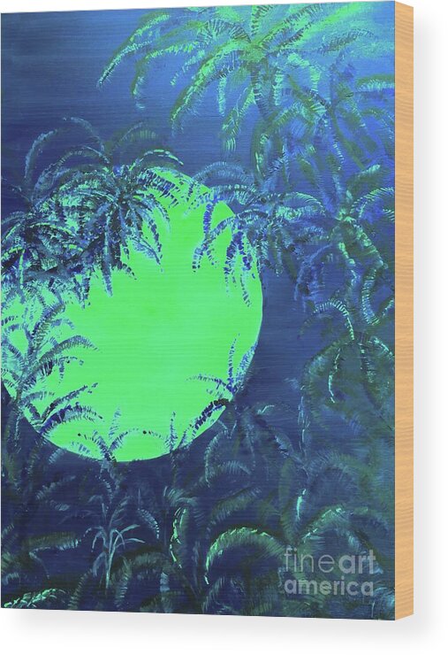 Moon Wood Print featuring the painting Kilauea Vog Moon by Michael Silbaugh