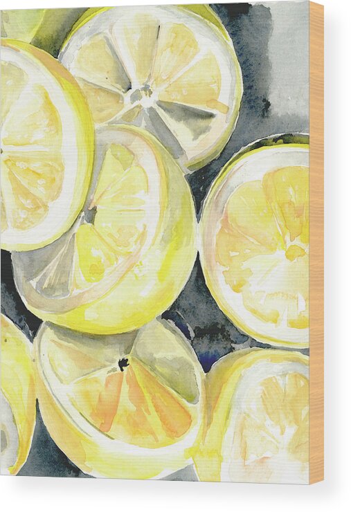 Lemon Wood Print featuring the painting Lemon Slices I by Jennifer Paxton Parker