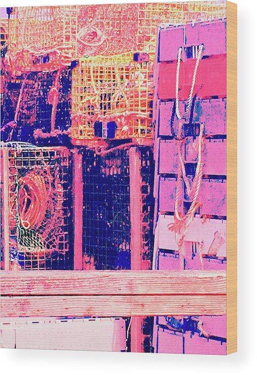 Lobster Wood Print featuring the photograph Lobstah Traps by Debra Grace Addison