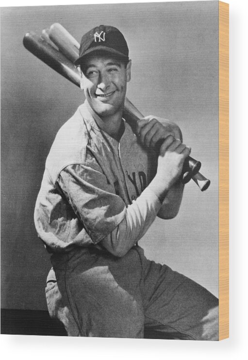 People Wood Print featuring the photograph Lou Gehrig Holding Three Baseball Bats by Pictorial Parade