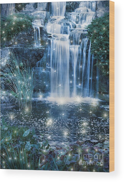 Magic Wood Print featuring the photograph Magic Night Waterfall Scene by Alex Hubenov