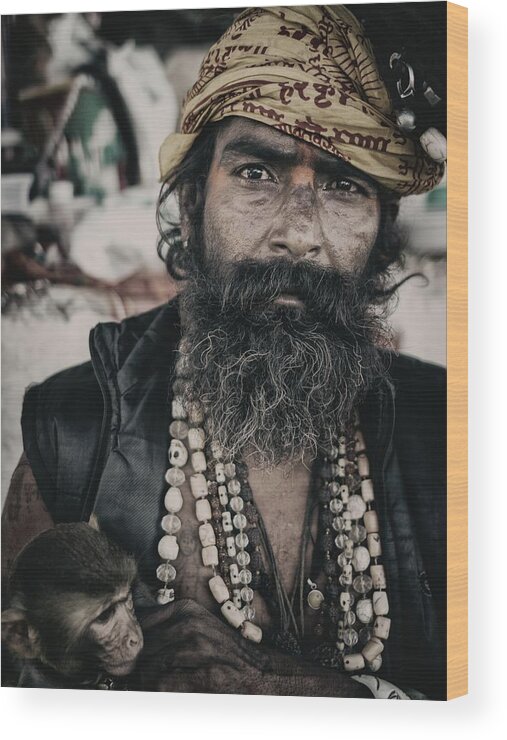 Monkey Wood Print featuring the photograph Man From Ghat With Monkey by Pavol Stranak