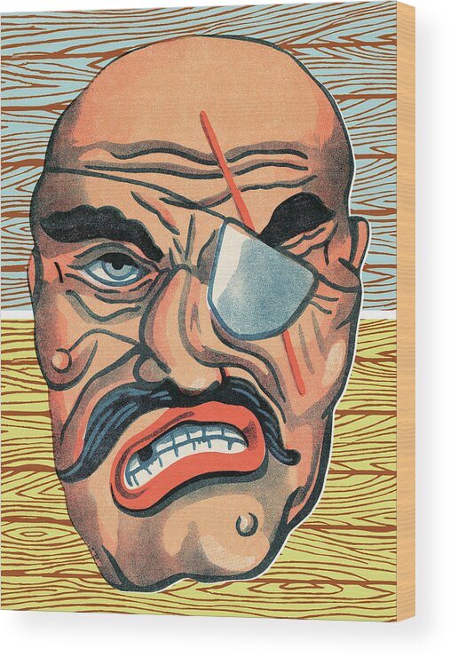 Adult Wood Print featuring the drawing Man with eye patch by CSA Images