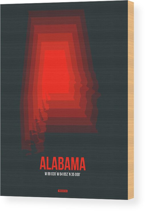 Alabama Wood Print featuring the digital art Map of Alabama by Naxart Studio