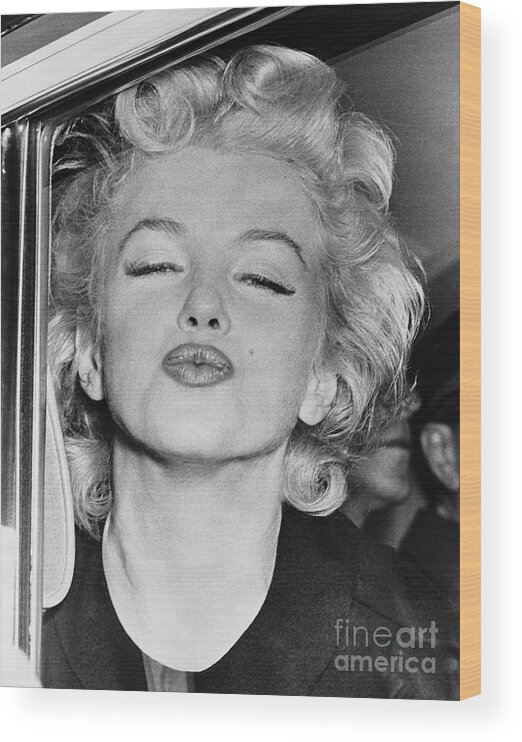 People Wood Print featuring the photograph Marilyn Monroe Puckering Lips by Bettmann