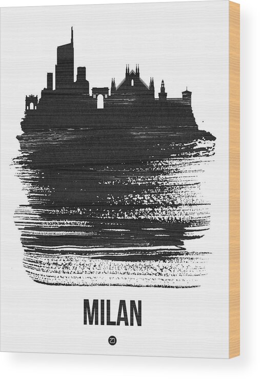 Milan Wood Print featuring the mixed media Milan Skyline Brush Stroke Black by Naxart Studio