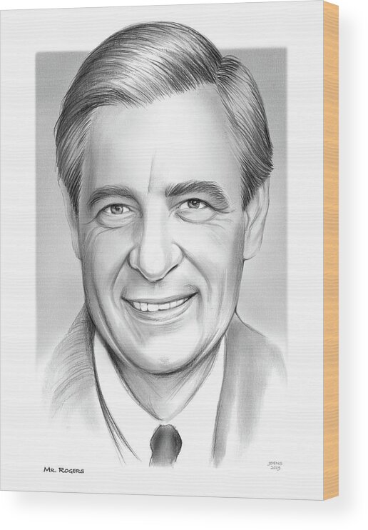 Mr. Rogers Wood Print featuring the drawing Mr Rogers by Greg Joens
