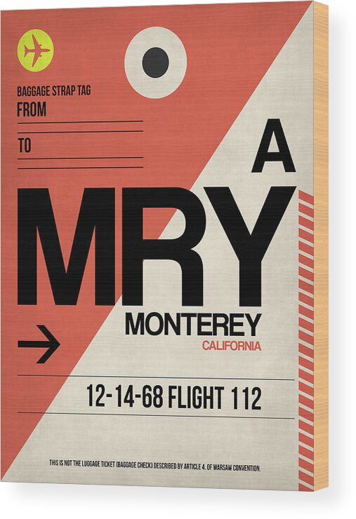 Monterey Wood Print featuring the digital art MRY Monterey Luggage Tag I by Naxart Studio