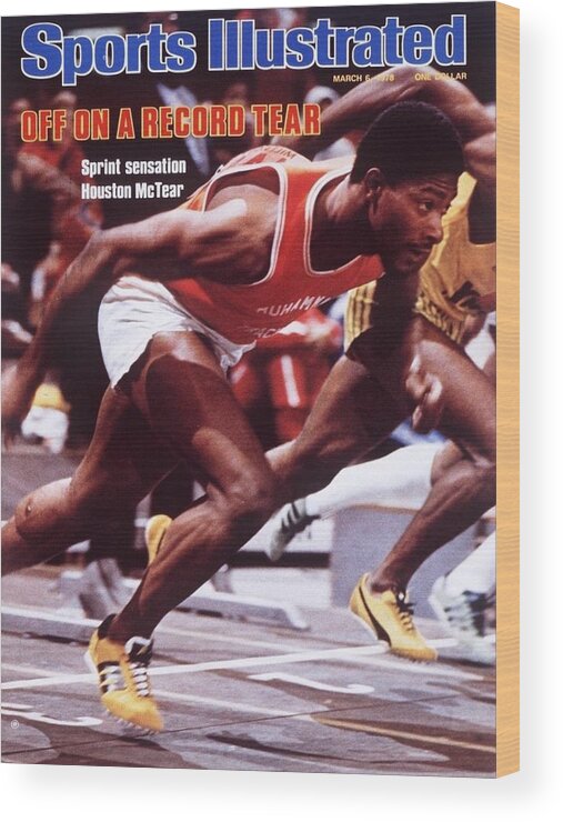 Magazine Cover Wood Print featuring the photograph Muhammad Ali Track Club Houston Mctear, 1978 Millrose Games Sports Illustrated Cover by Sports Illustrated