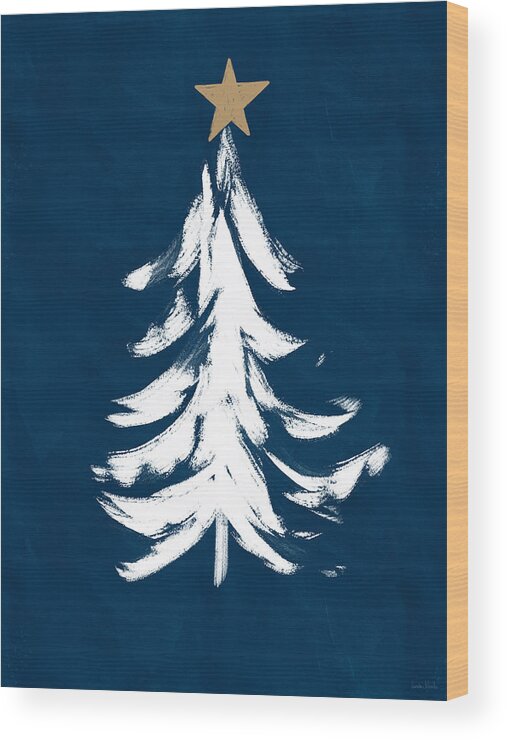 Christmas Wood Print featuring the mixed media Navy and White Christmas Tree 1- Art by Linda Woods by Linda Woods