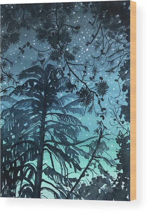 Wood Print featuring the painting Night Sky Lake Vista by Luisa Millicent