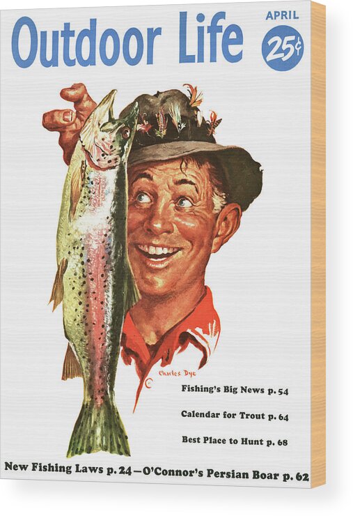 Trout Wood Print featuring the drawing Outdoor Life Magazine Cover April 1956 by Outdoor Life
