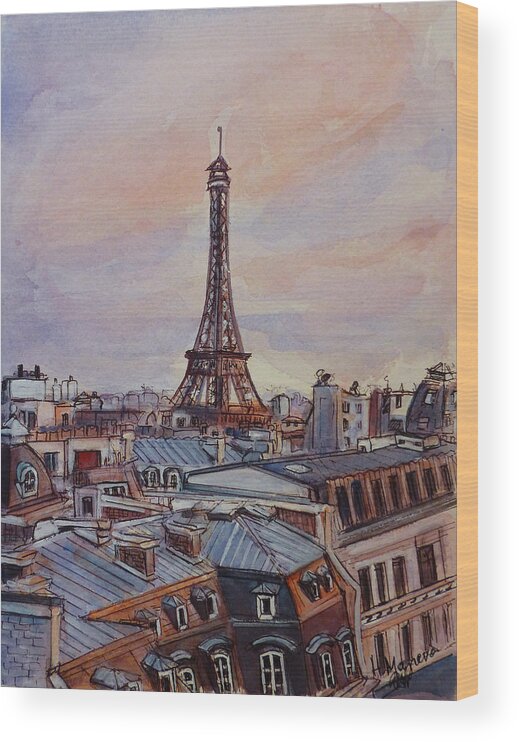 Paris Wood Print featuring the painting Parisian rooftops by Henrieta Maneva