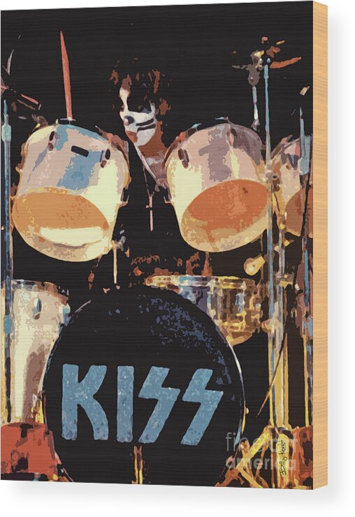 Peter Criss Wood Print featuring the photograph Peter Criss 1970s by Billy Knight
