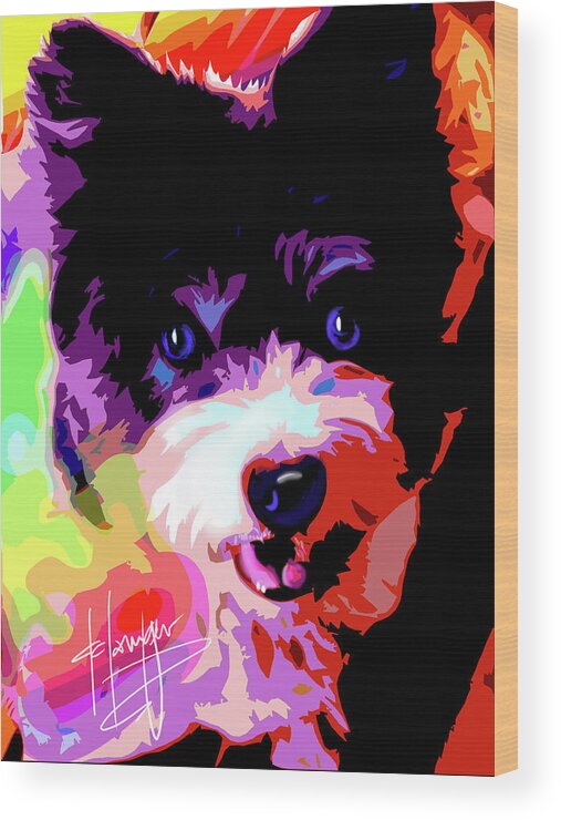 Roxy Wood Print featuring the painting pOpDog Roxy by DC Langer