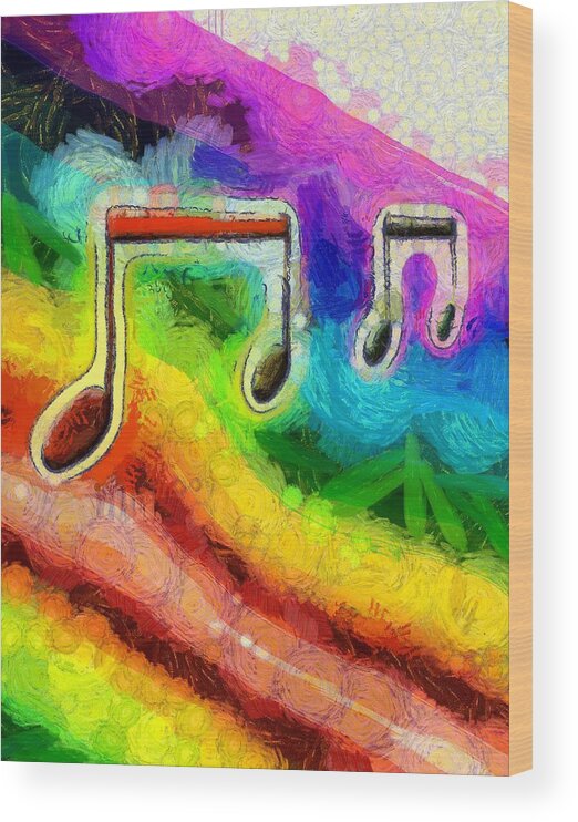 Eighth Notes Wood Print featuring the digital art Popping Eighth Notes by Bernie Sirelson