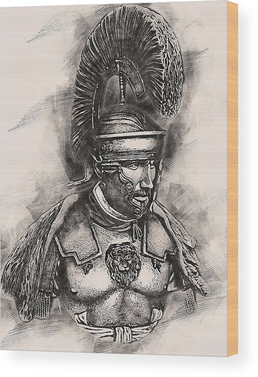 Roman Legion Wood Print featuring the painting Portrait of a Roman Legionary - 51 by AM FineArtPrints