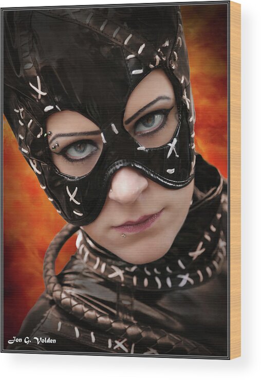 Cat Wood Print featuring the photograph Portrait of an Cat Woman by Jon Volden